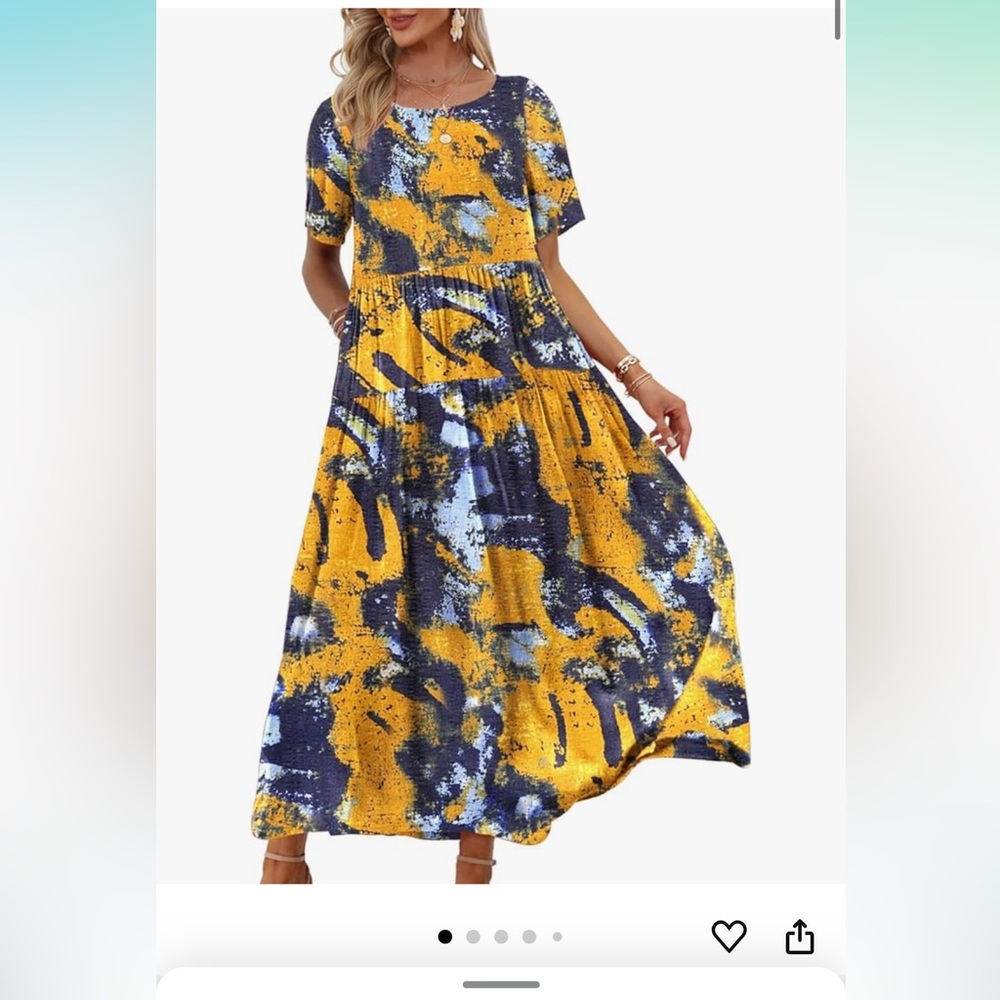 YESNO Women Casual Loose Bohemian Floral Dress w/ Pockets Short Sleeve LongMaxi